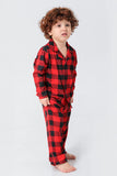 Juego de pijama de 2 piezas a juego de la familia de la familia a cuadros rojos