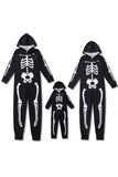 Family Cozy Skeleton Black Print Sudadera con capucha con cremallera