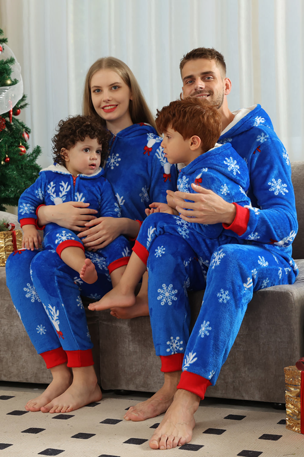 Navidad Familia Royal Blue Flannel Snowflake Onesie Pijama