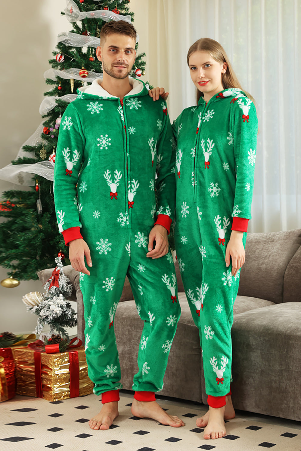 Familia Navideña Panela Verde Copo de Nieve Mameluco Pijama