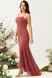 Vestido de dama de honor rosa del desierto con espalda abierta y tirantes finos