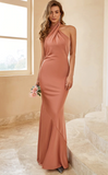 Sirena Marrón Halter Vestido de Dama de Honor