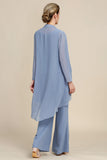 Mangas largas gris azul 3 piezas madre de la novia pantalones trajes