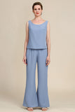 Mangas largas gris azul 3 piezas madre de la novia pantalones trajes