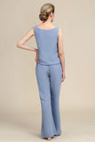 Mangas largas gris azul 3 piezas madre de la novia pantalones trajes