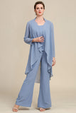 Mangas largas gris azul 3 piezas madre de la novia pantalones trajes
