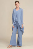 Mangas largas gris azul 3 piezas madre de la novia pantalones trajes