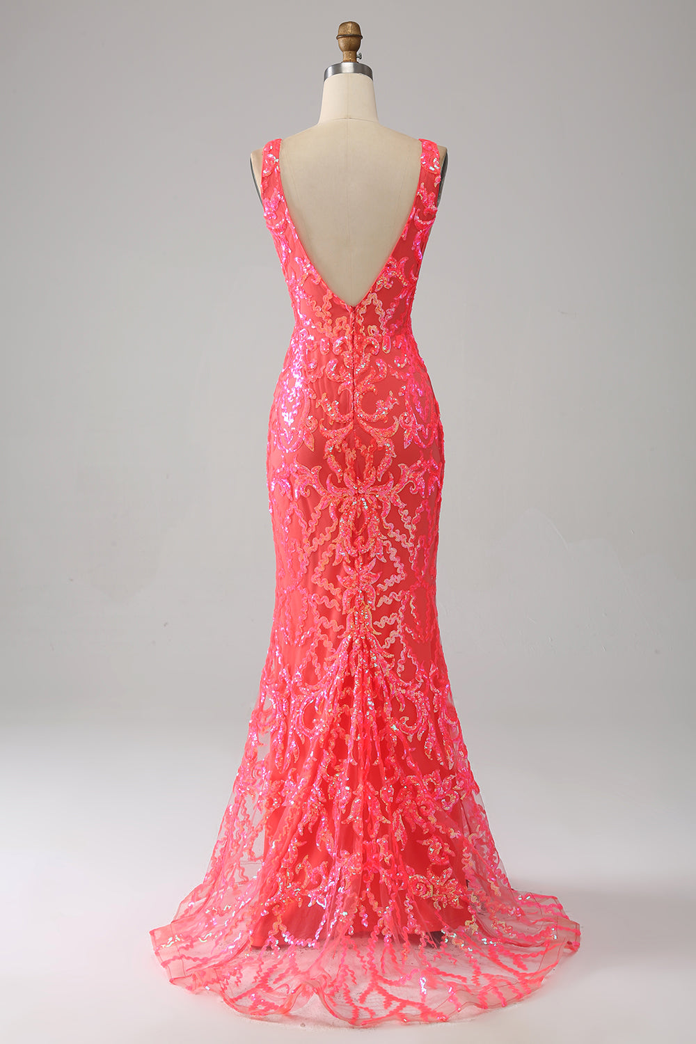 Vestido de fiesta de lentejuelas brillantes con cuello en V profundo de sirena con bordado
