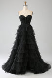 Vestido de fiesta con corsé negro Glitter Sweetheart con abertura