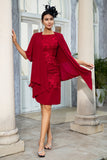 Vestido rojo oscuro de dos piezas de la madre de la novia con encaje