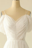 Vestido de novia blanco de tul de hombro