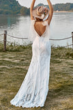 Sirena marfil encaje barrido tren boho vestido de novia con moños