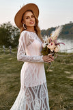 Sirena marfil mangas largas encaje vestido de novia boho con tren de barrido