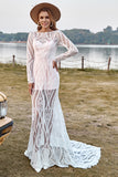 Sirena marfil mangas largas encaje vestido de novia boho con tren de barrido