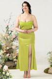 Vaina Espagueti Correas Limón Verde Plus Size Vestido de invitado de boda con limo
