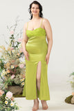 Vaina Espagueti Correas Limón Verde Plus Size Vestido de invitado de boda con limo