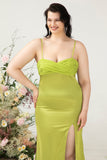 Vaina Espagueti Correas Limón Verde Plus Size Vestido de invitado de boda con limo