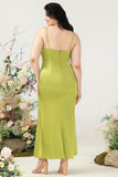 Vaina Espagueti Correas Limón Verde Plus Size Vestido de invitado de boda con limo
