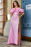 Elegante vestido de fiesta largo rosa de sirena con hombros descubiertos con limo
