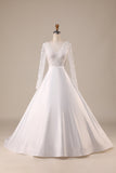 Ivory Satin Sweep Train Vestido de novia de manga larga