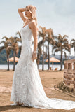 Encantadora sirena Spaghetti Straps Encaje Ivory Vestido de novia con Sweep Train