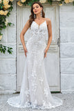 Vestido de novia largo de encaje de sirena marfil