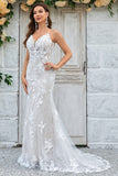 Vestido de novia largo de encaje de sirena marfil