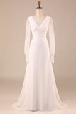 Marfil Mangas Largas Boho Chiffon Open Back Vestido de novia