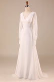 Marfil Mangas Largas Boho Chiffon Open Back Vestido de novia