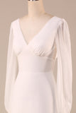Marfil Mangas Largas Boho Chiffon Open Back Vestido de novia