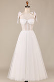 Ivory A-Line Tea-Length Tulle Corset Vestido de novia