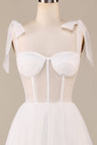 Ivory A-Line Tea-Length Tulle Corset Vestido de novia