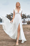 Vestido de novia Boho simple con cuello en V profundo con hendidura