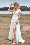 Vestido de novia Boho simple con cuello en V profundo con hendidura