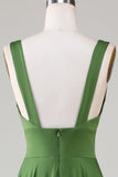 Olive Deep V-neck sin mangas vestido de dama de honor largo