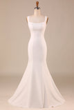 Vestido de novia simple de sirena de marfil con moño trasero