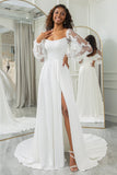 Vestido de novia boho de mangas largas desmontables mariposas marfil