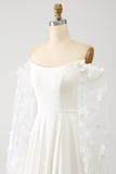 Vestido de novia largo de gasa Ivory A Line con mangas largas de mariposas 3D