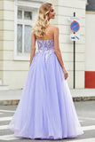 Precioso A Línea De Hombros Lavanda Corsé Vestido De Fiesta Con Apliques