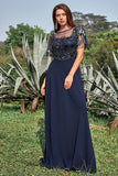 Azul marino Apliques lentejuelas Madre de Vestido de Novia