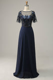 Azul marino Apliques lentejuelas Madre de Vestido de Novia