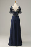 Azul marino Apliques lentejuelas Madre de Vestido de Novia