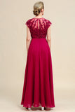 Vestido de gasa color burdeos A-Line Madre de la Novia con encaje