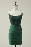 Bodycon Spaghetti Straps Vestido corto de fiesta rojo oscuro con apliques