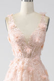 Vestido largo de fiesta con tirantes finos de línea A con apliques