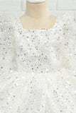 Vestido de niña de flores de lentejuelas marfil con lazo
