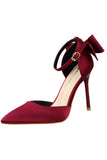 Tacones de fiesta de raso de Borgoña con Bowknot