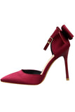 Tacones de fiesta de raso de Borgoña con Bowknot