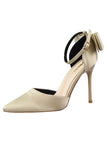 Tacones de fiesta de raso de Borgoña con Bowknot