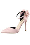Tacones de fiesta de raso de Borgoña con Bowknot
